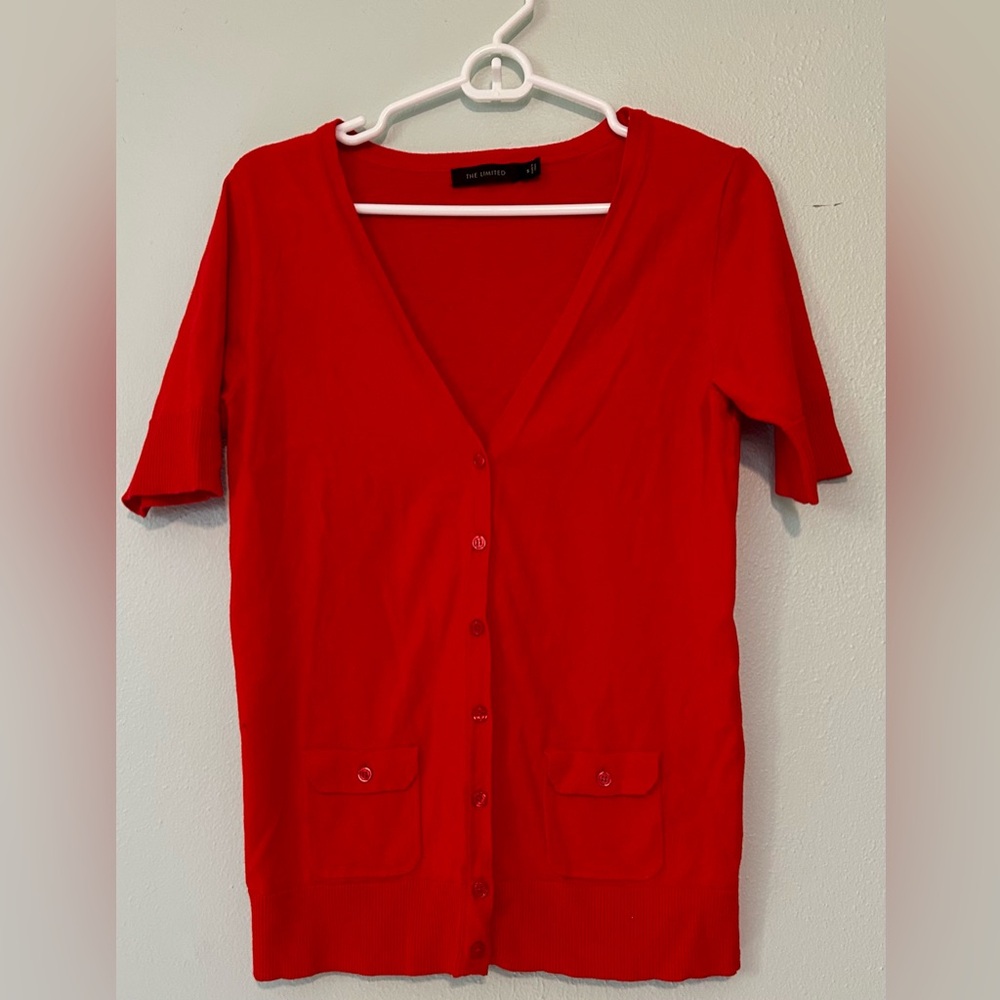 The Limited Red Short Sleeve Cardigan 100% Cotton
